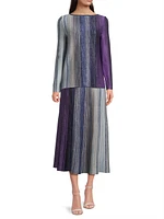 Striped Metallic Knit Midi Skirt