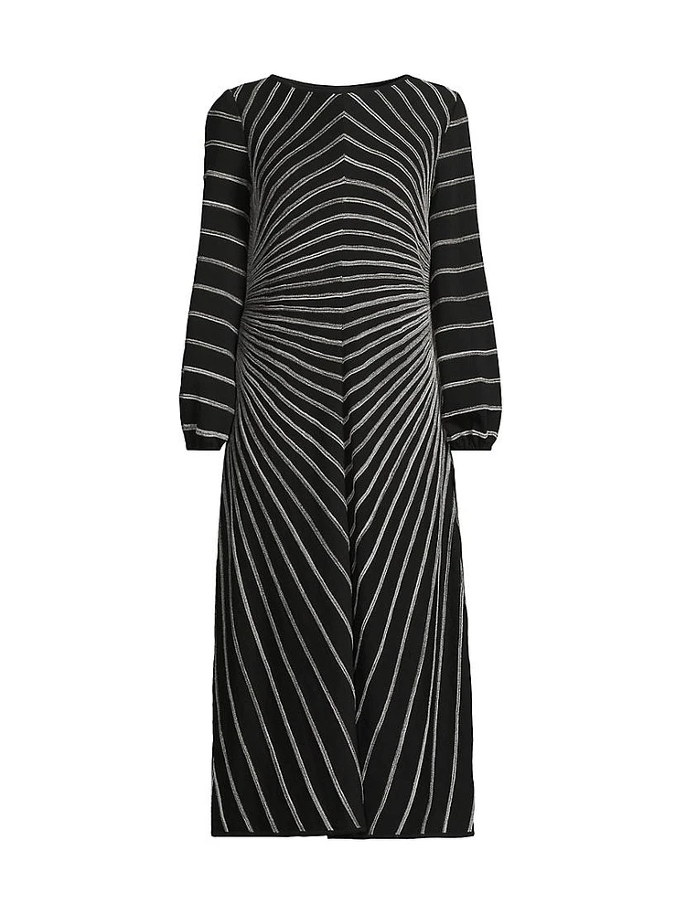 Striped Metallic Knit Midi-Dress