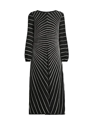 Striped Metallic Knit Midi-Dress