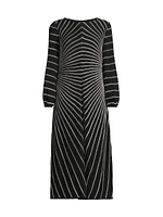 Striped Metallic Knit Midi-Dress