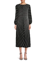 Striped Metallic Knit Midi-Dress