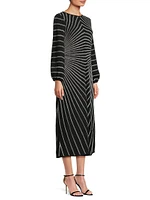 Striped Metallic Knit Midi-Dress