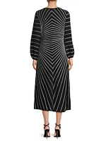 Striped Metallic Knit Midi-Dress