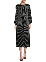 Striped Metallic Knit Midi-Dress