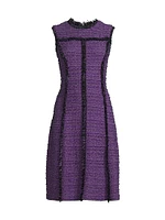 Tweed Fringe-Trim Midi-Dress