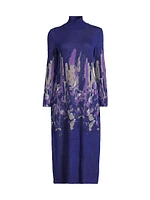 Abstract Knit Turtleneck Midi Dress