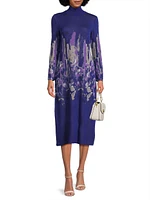 Abstract Knit Turtleneck Midi Dress