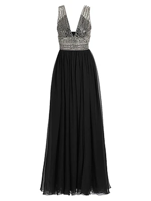Embroidered Chiffon Gown