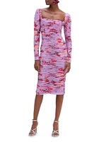 Romantic Floral Ruched Midi-Dress