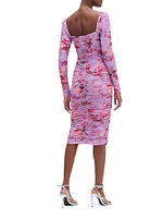 Romantic Floral Ruched Midi-Dress