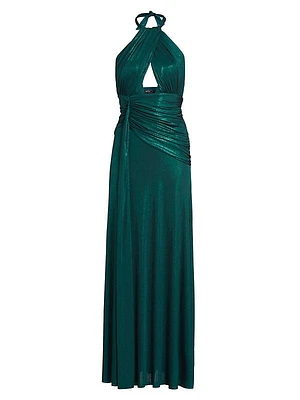 Metallic Jersey Halterneck Gown