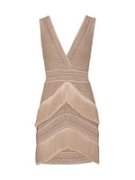 Deep V-Neck Fringe Minidress