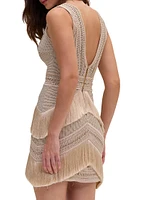 Deep V-Neck Fringe Minidress