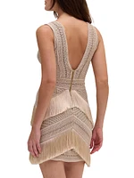 Deep V-Neck Fringe Minidress