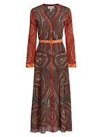 Lea Paisley Silk V-Neck Maxi Dress