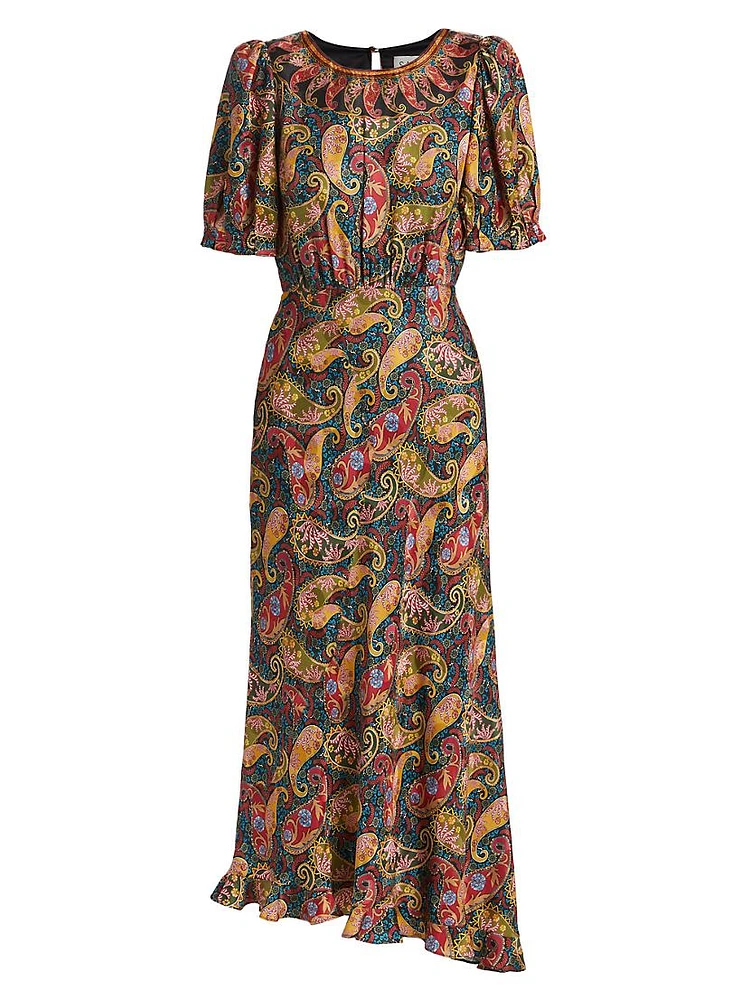 Vida Paisley Satin Midi-Dress