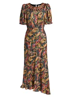 Vida Paisley Satin Midi-Dress