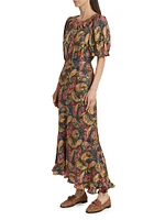 Vida Paisley Satin Midi-Dress