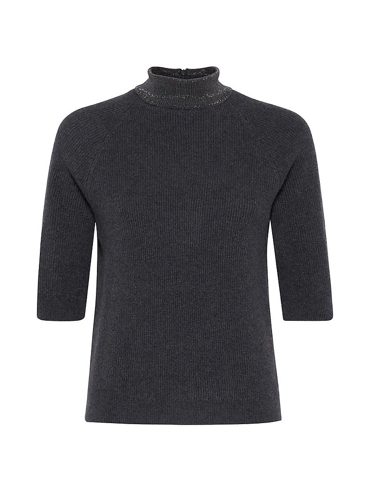 Cashmere English Rib Sweater with Precious Ribbed Collar