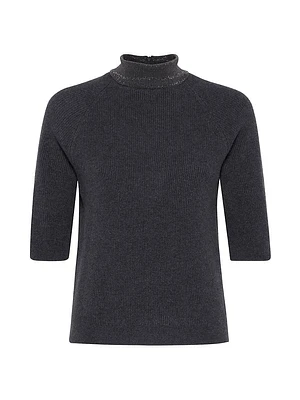 Cashmere English Rib Sweater with Precious Ribbed Collar