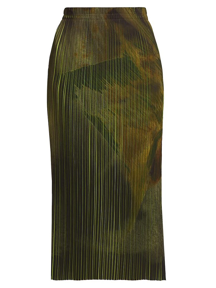 Brushstroke Pleated Pencil Skirt