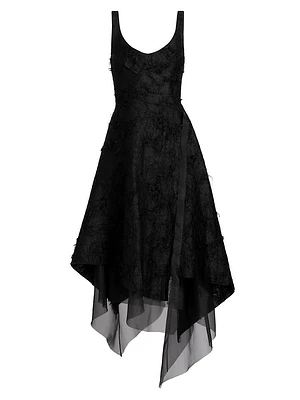 Asymmetrical Frayed Jacquard Midi-Dress