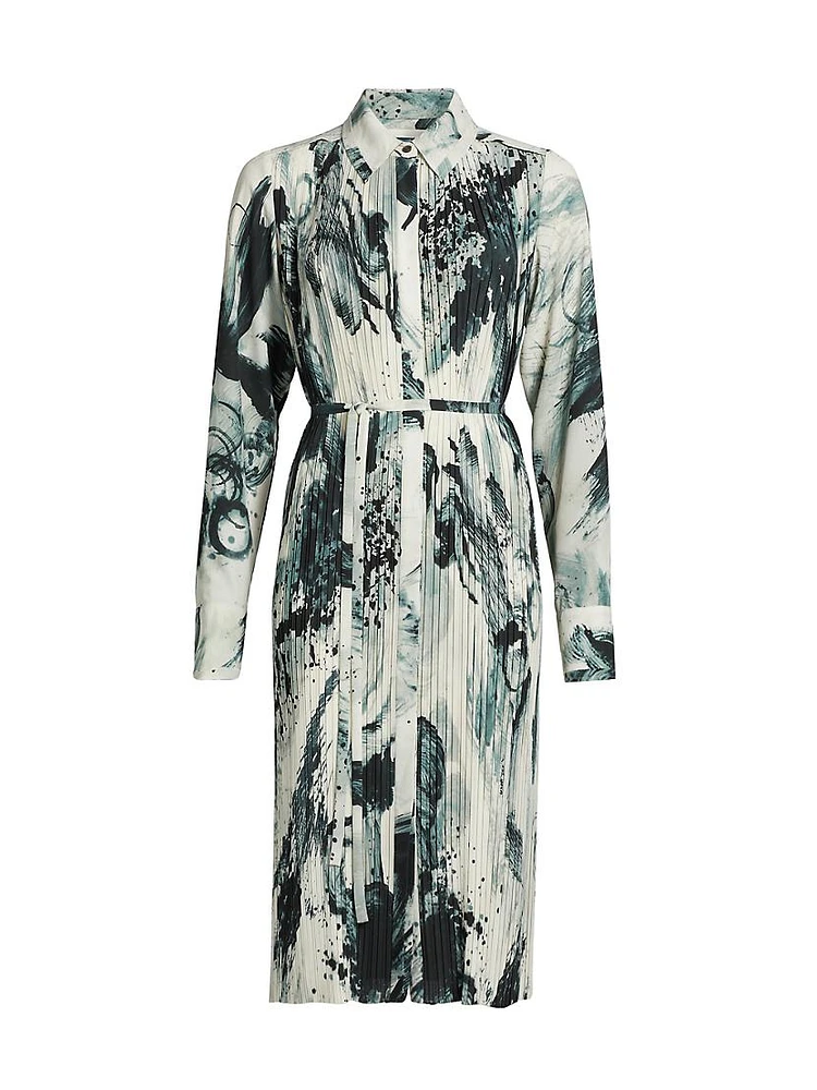 Brushstroke Pleated Shirtdress