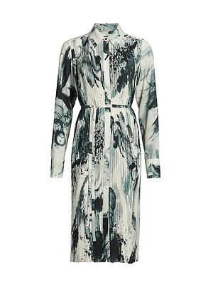 Brushstroke Pleated Shirtdress