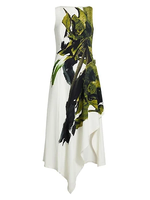 Painterly Crepe Midi-Dress