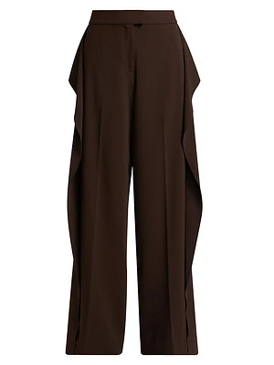 Crêpe Ruffle-Side Mid-Rise Pants