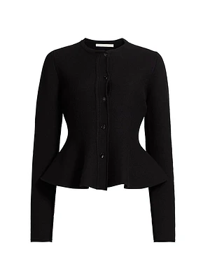 Boiled Wool Peplum Cardigan