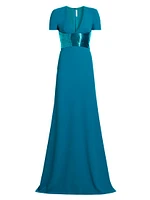 Sequined-Waist Short-Sleeve Gown