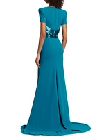 Sequined-Waist Short-Sleeve Gown