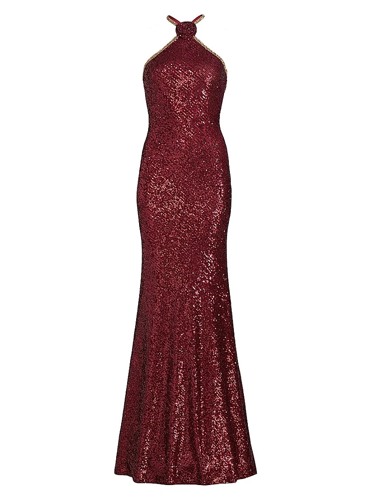 Sequined Halterneck Gown