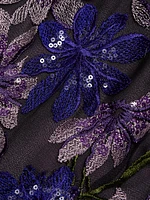 Sequin & Floral-Embroidered Long-Sleeve Illusion Gown