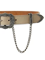 Western-Style Leather Chain Belt