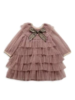 Little Girl's & Bow-Accented Glitter Tiered Dress