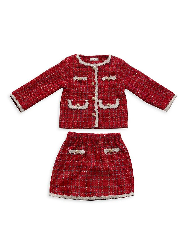 Little Girl's & 2-Piece Metallic Tweed Jacket Skirt Set