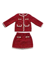 Little Girl's & 2-Piece Metallic Tweed Jacket Skirt Set