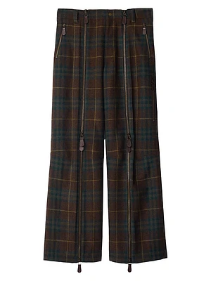 Zip Plaid Wool Trousers