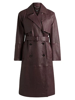 Double Breasted Trench Coat Crocodile Patterned Leather