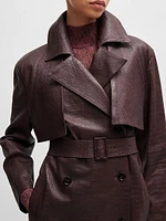 Double Breasted Trench Coat Crocodile Patterned Leather