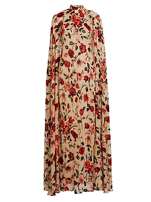 Floral Velvet Devoré Cape Gown