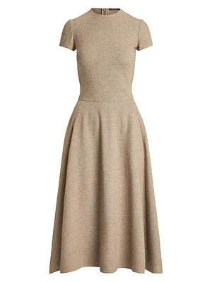 Herringbone Wool-Silk Midi-Dress