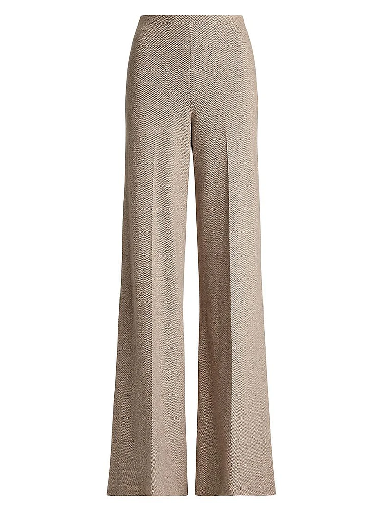 Isaiah Herringbone Wool-Silk Wide-Leg Trousers