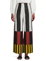 Toya Abstract Linen Wide-Leg Pants