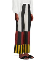Toya Abstract Linen Wide-Leg Pants