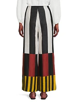 Toya Abstract Linen Wide-Leg Pants