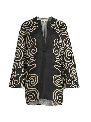 Siena Abstract Linen Kimono-Inspired Minidress