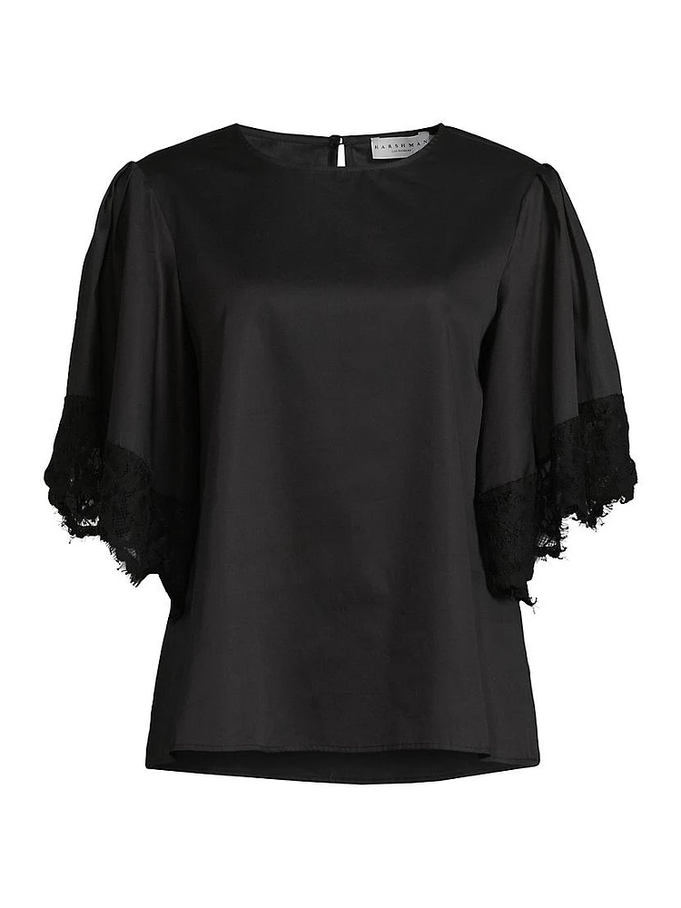 Nilia Lace-Trim Cotton Blouse